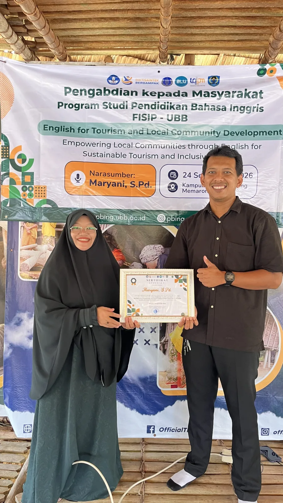 PBI - UBB Perkuat Kapasitas Masyarakat Lokal melalui Pelatihan Bahasa Inggris untuk Pariwisata Berkelanjutan di Kampung Adat Gebong Memarong